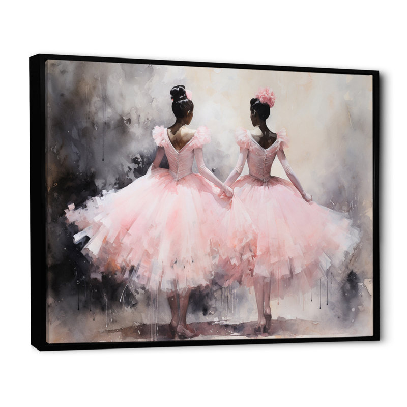 Pink Ballet Dance I, reproduction sur toile, Cadre flottant noir, H 30 po x l 40 po x P 1,5 po