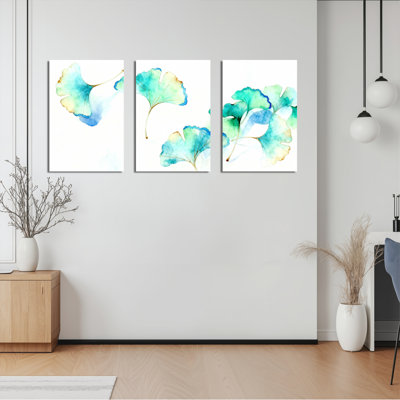 Ensemble de 3 tableaux sur toile à l'aquarelle représentant des feuilles de ginkgo, pour la décoration du salon, de la chambre et de la maison.