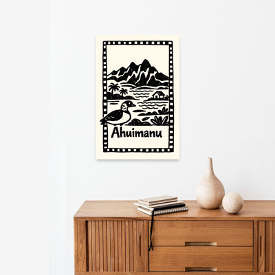 Ahuimanu Oahu Landscape Poster Contemporary Palm Tree Bird Coastal Wall Art