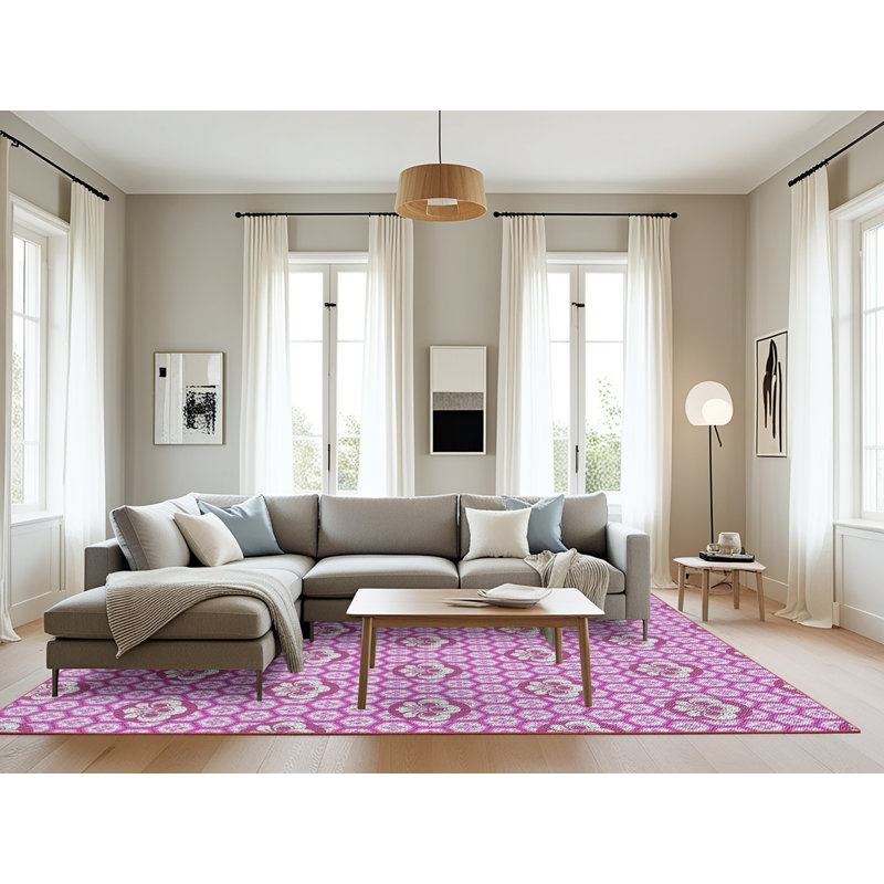 Tapis rose tissé à la machine, Rectangle 8 pi x 12 pi