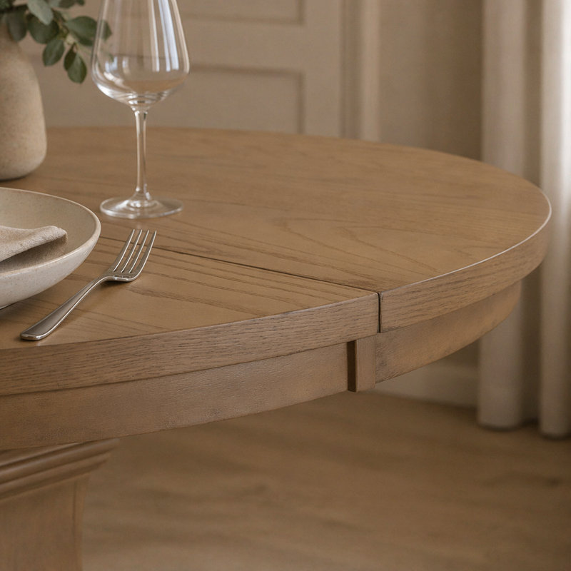 Extendable Round Dining Table, Light Natural