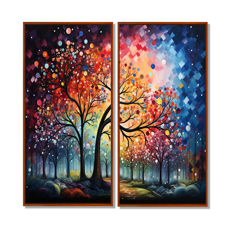 Multicolore graffiti chêne lever du soleil - impressions florales de chêne sur toile, 20" H x 24" W, Brown