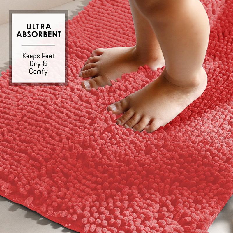 Kalyce Ultra Absorbent Non-Slip Chenille Bath Rug, 20"W x 32"L, Rose