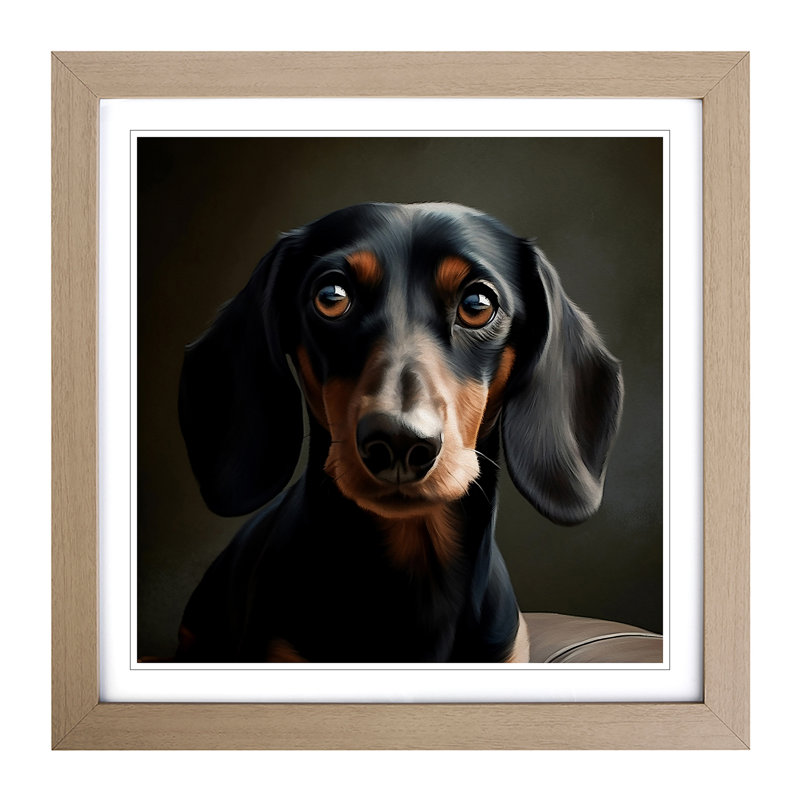 Dachsund Realism No.1 - Framed Print, Oak