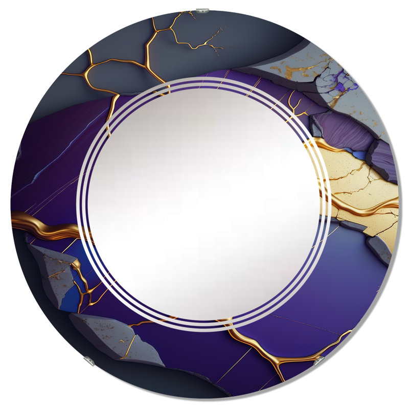 Phonsa - Géode abstraite mauve I - Miroir mural abstrait en marbre, 32 po x 32 po