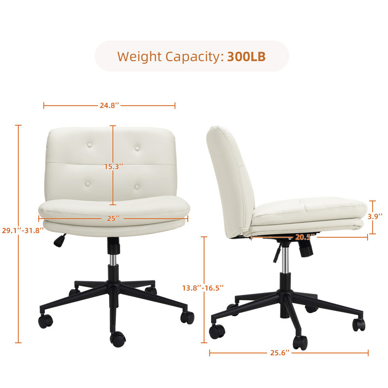 Chaise de bureau à roulettes sans accoudoirs, assise croisée, dossier mi-haut ergonomique, pivotante à 360° et réglable en hauteur - Beige