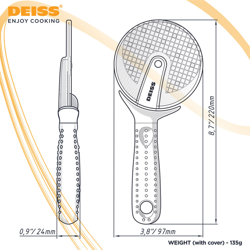 Deiss Pro Orange Stainless Steel Pizza Cutter with Rubber Handle