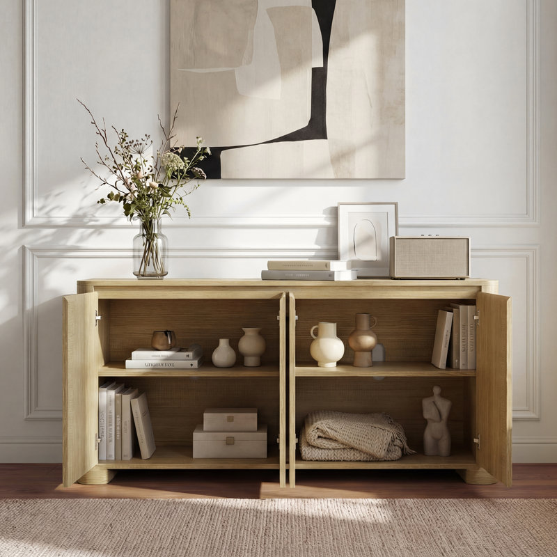Hythe Transitional 4-Door Storage Sideboard With Adjustable Shelves & Quiet Soft-Close Hinges, Oak