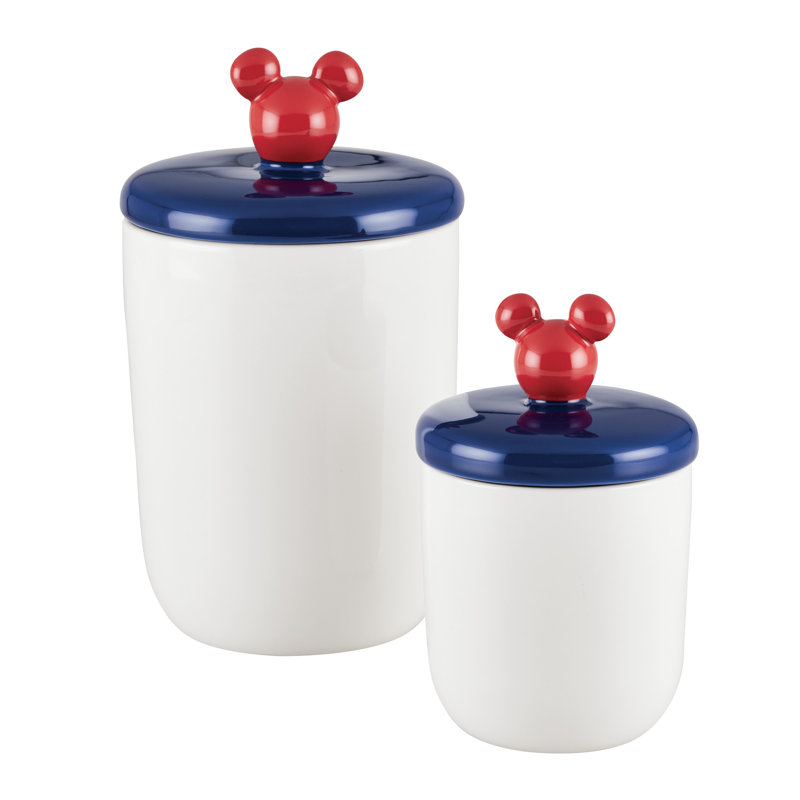 Bon Voyage White Ceramic Food Storage Jar Set with Red and Blue Lids