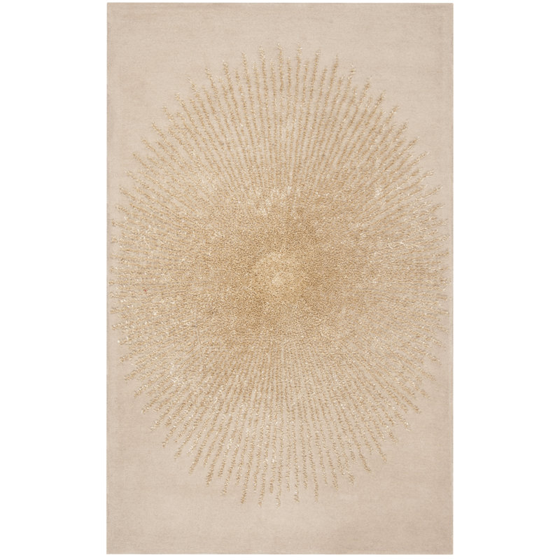 Tapis beige / beige en laine touffeté à la main Amier, Rectangle 3 pi 6 po x 5 pi 6 po