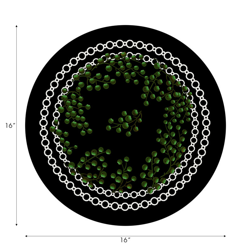 Christmas Berries Vegan Leather Round Pebble Placemat, Green Black