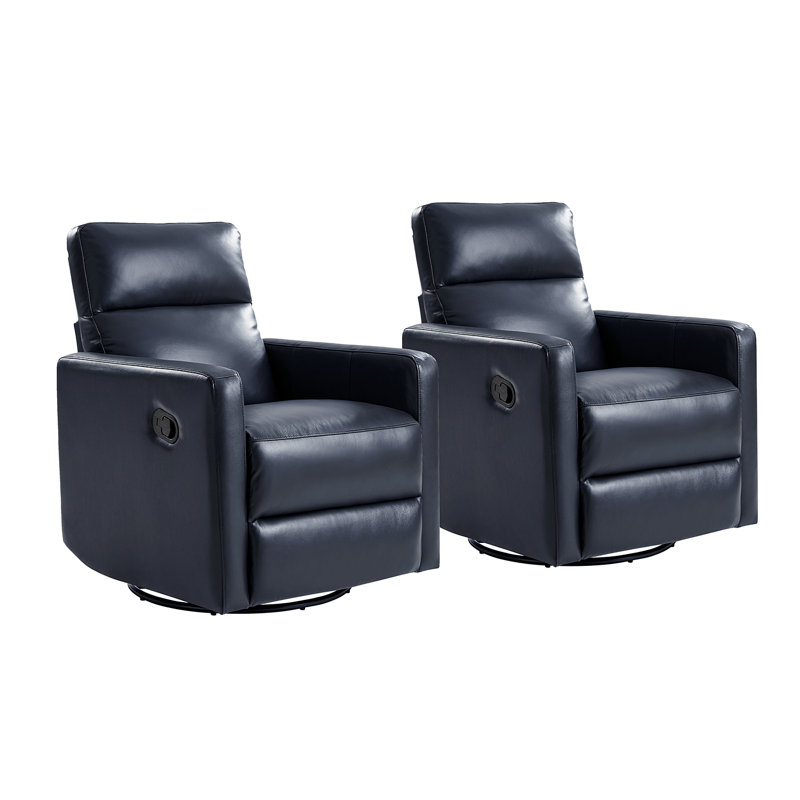 Sumbul Genuine Leather Upholstered Swivel Rocker Recliner, Gray