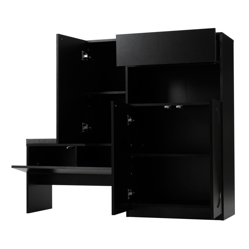 Élégant rangement pour chaussures avec dispositifs de rebond et banc ajustable noir, Noir