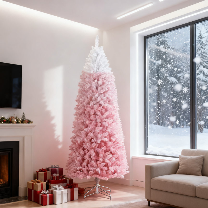 Lighted Artificial Christmas Tree, 228.6 cm H, Pink