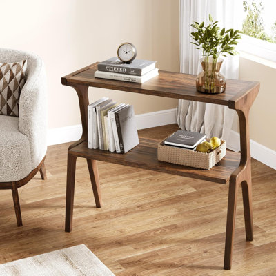 Table de bout à 2 niveaux, table d'appoint mince avec tablette de rangement