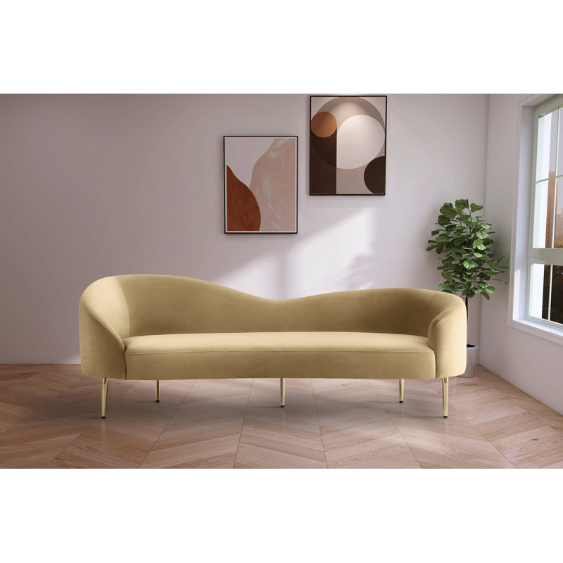 Canapé courbé en velours 85,5 po Ritz, Velours brun clair