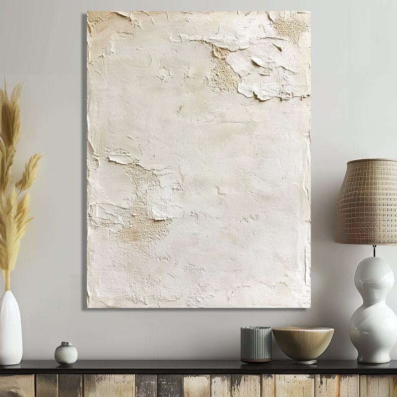 «Soft Soft Beige Plaster Paint Layers», art mural minimaliste sur toile beige, H 44 po x l 34 po, Toile tendue