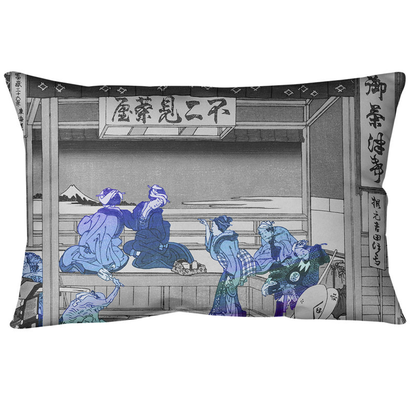 Coussin Yoshida at Tokaido, Bourre en polyester, Bleu, 20 po x 14 po