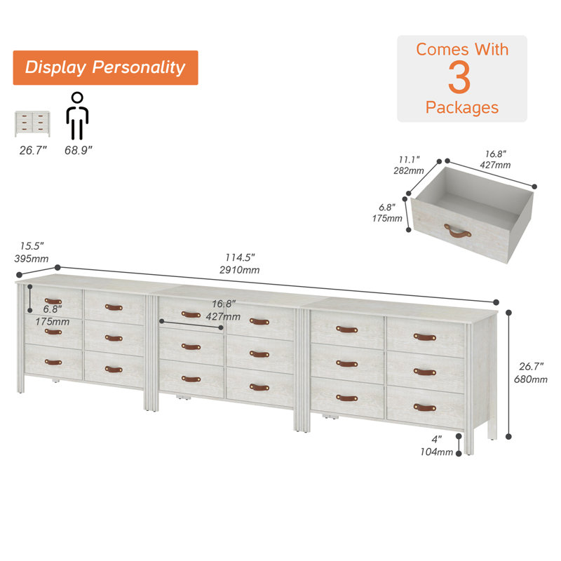 Crédence de rangement l 114,5 po Chariya, Blanc