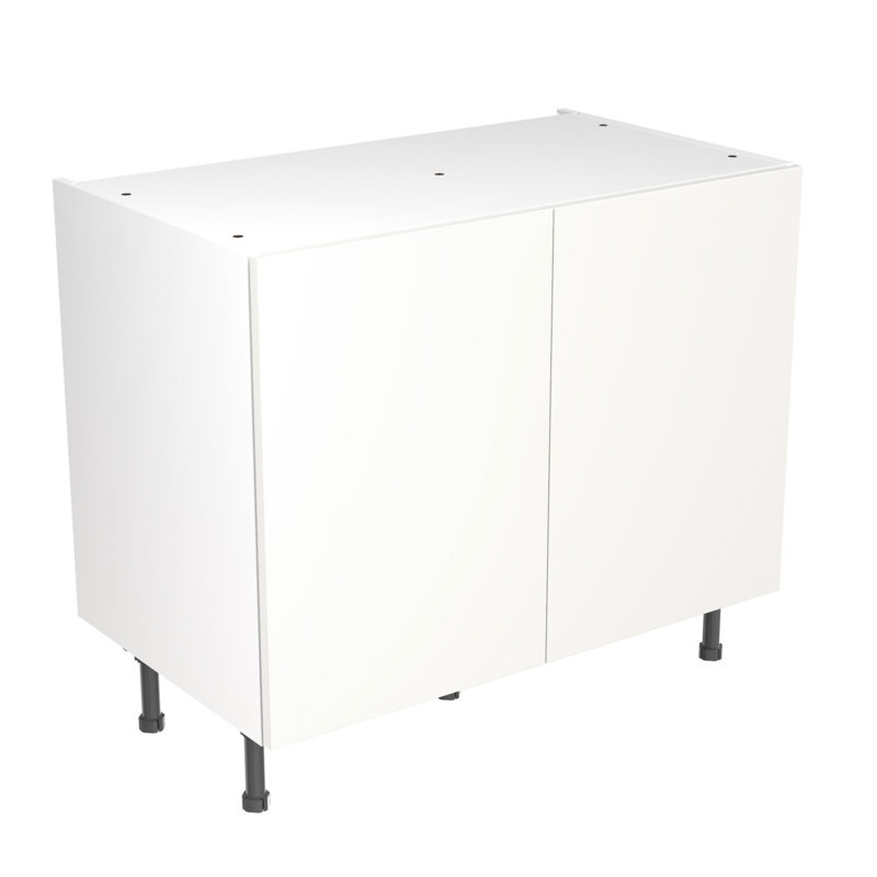 KitchenKit Flatpack Slab Matt Base Unit, White, 87cm H x 100cm W x 57cm D