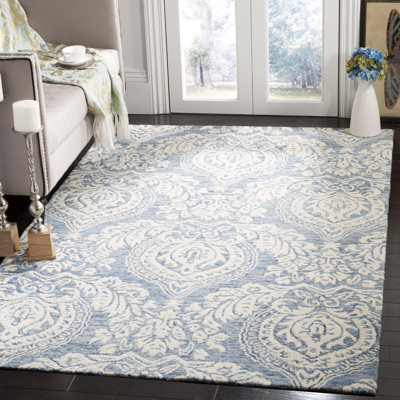 Tapis bleu / ivoire en laine touffeté à la main Jones Street