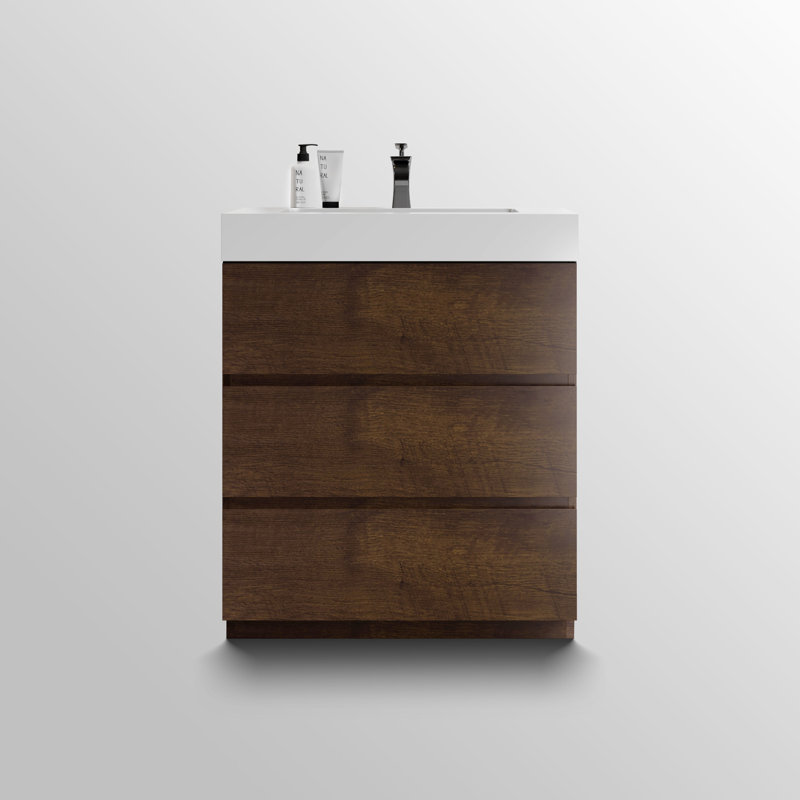 Meuble-lavabo sur pied simple Deandrick, Noyer, Blanc lustré, 30"