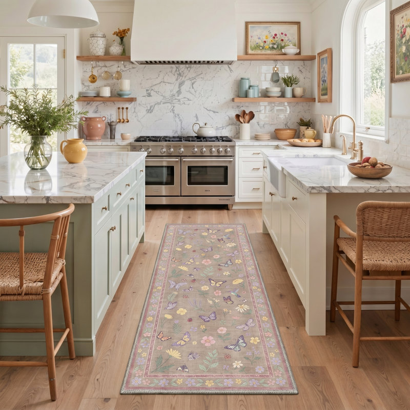 Adonis Vespera Floral Machine Washable Pink / Brown Indoor Area Rug with Non-Slip Backing, Runner 2'3" x 6'