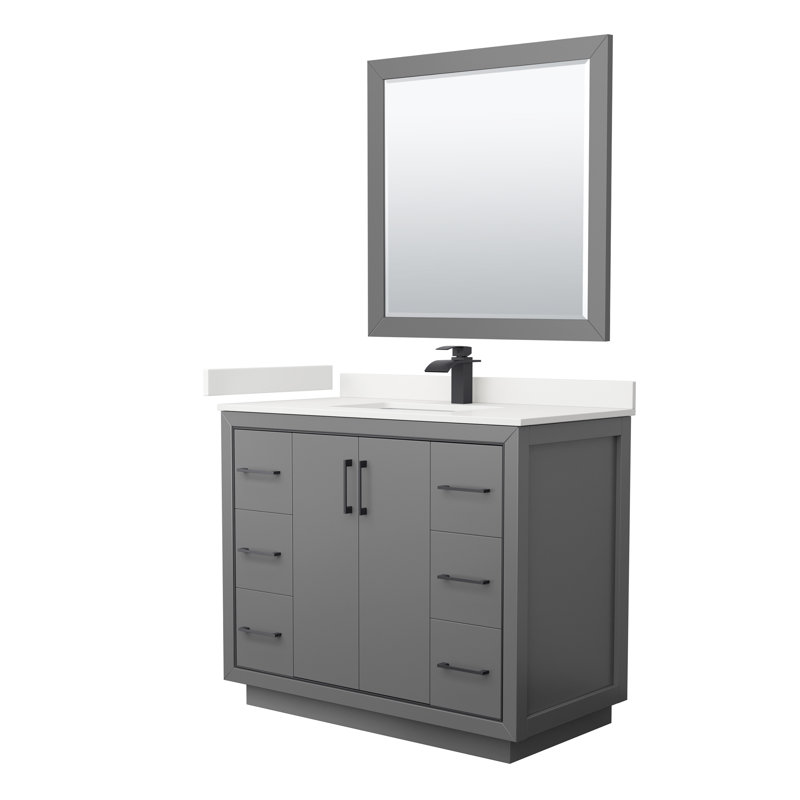 Icon 42'' W Single Vanity, Dark Blue, Giotto Quartz, Brushed Nickel
