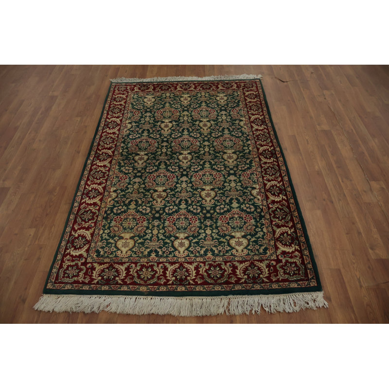 Luxueux tapis oriental Agra 4 x 6 dans de riches tons verts et rouges