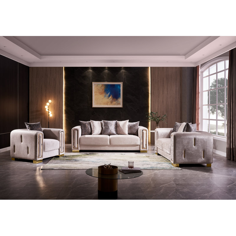 Everly Quinn Foehr 3-Piece Velvet Living Room Set