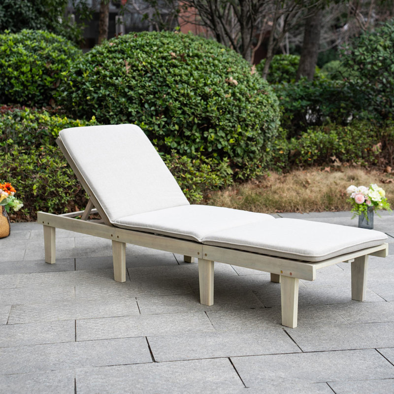 Chaise longue d'extérieur en bois Karyne, coussin inclus (ensemble de 2), 2