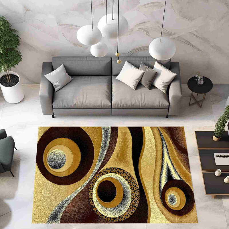 Mccampbell Abstract Area Rug, Rectangle 6'6" x 9'2", Chocolate/Brown/Beige