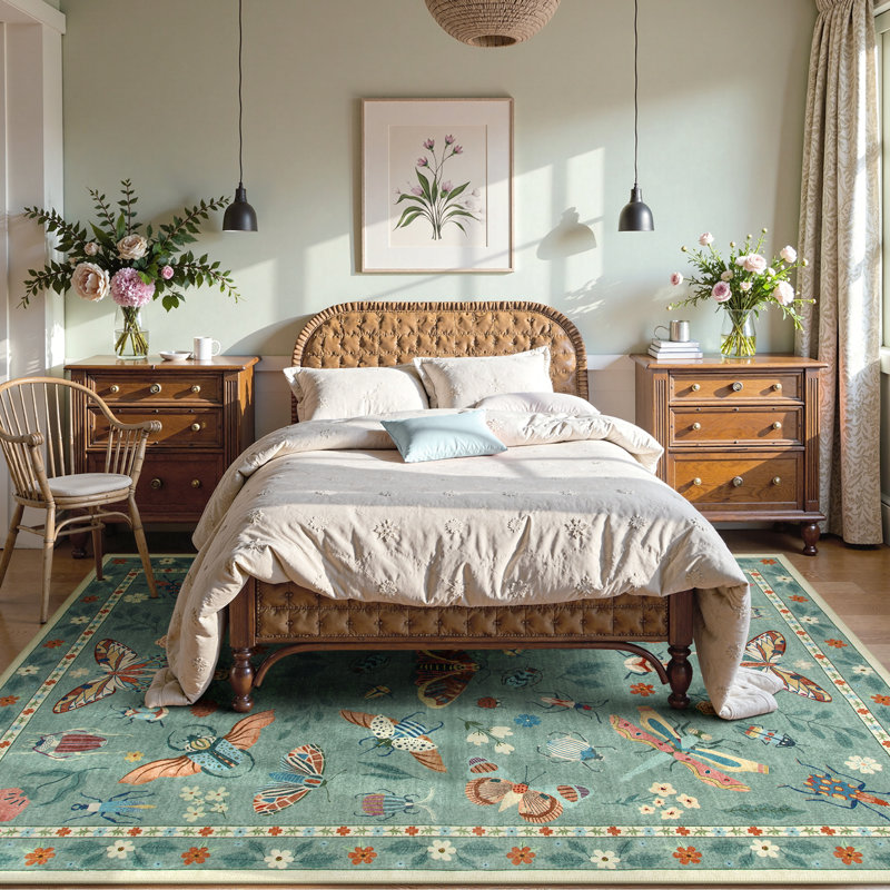  Insect Print Washable Rugs for Living Room Ultra-Thin Non-Slip Modern Bedroom Large Carpet, Rectangle 6 pi x 9 pi