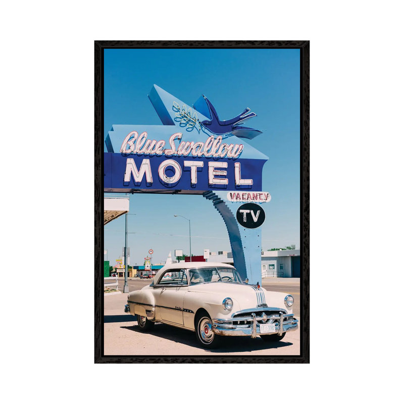 Blue Swallow Motel 1 Piece Wall Art on Canvas, 101.6cm H x 66.04cm W x 3.81cm D, Black Framed