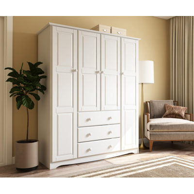 Musman Family 100% Solid Wood 4-door Wardrobe Armoire with 4 Small Shelves