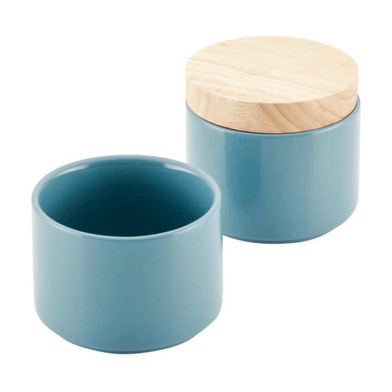 Rachael Ray Ceramic Stacking Spice Jar Set with Lid, Agave Blue