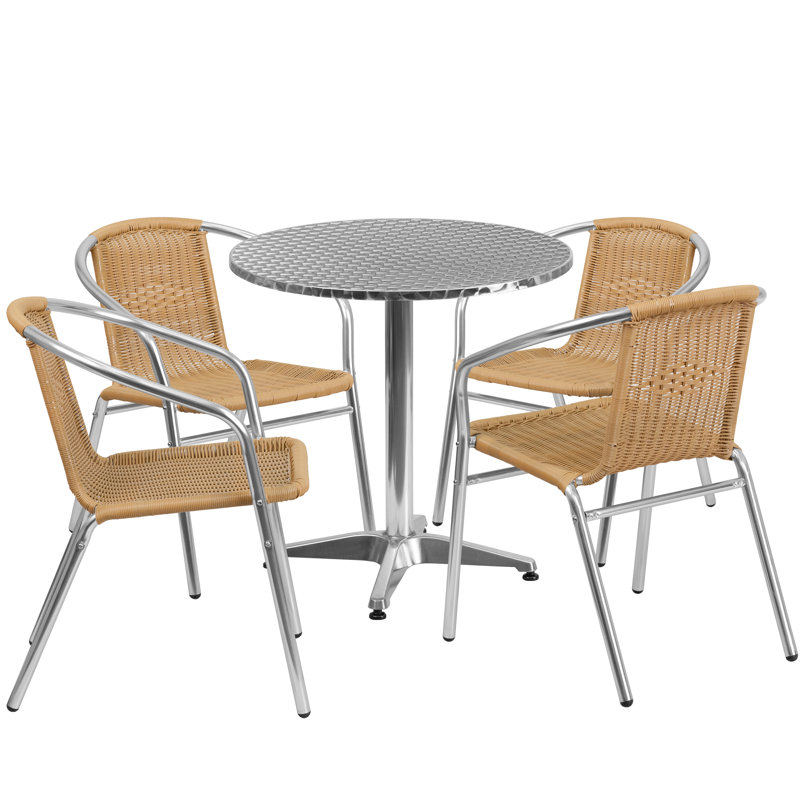 Haverhill Round 5 Piece Dining Set, 27.25" H x 27.5" W x 27.5" D, Beige