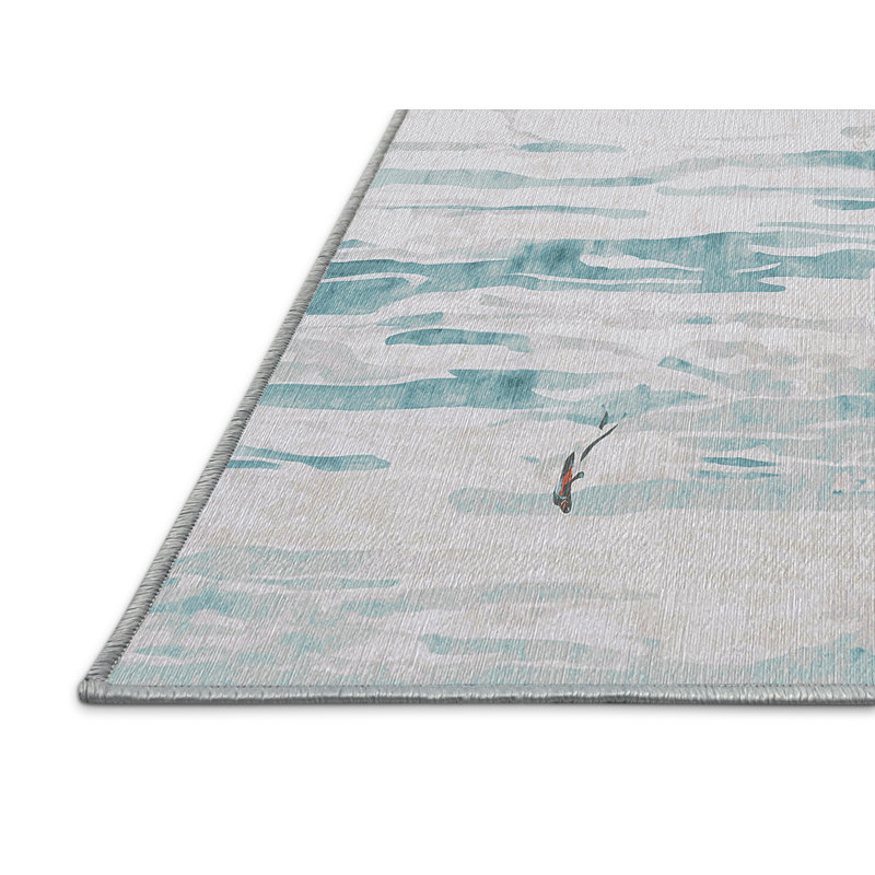 Machine Washable Blue Area Rug, Rectangle 5' x 8'