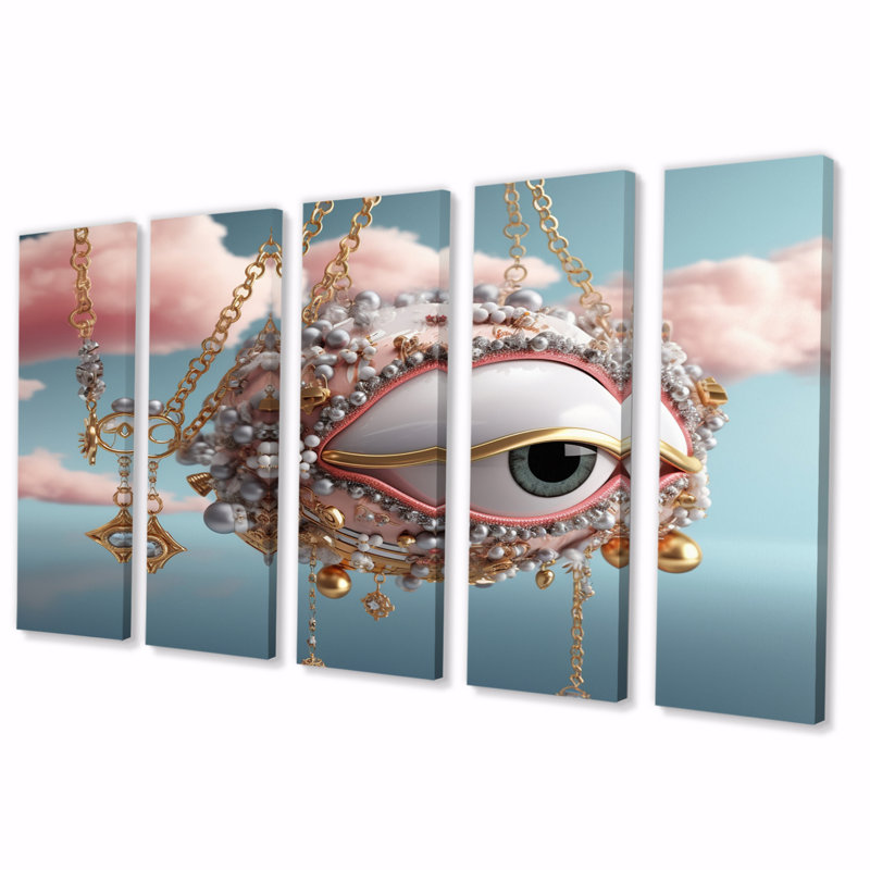 Œil du spectateur surréalisme I - art mural moderne sur toile - 5 panneaux égaux
