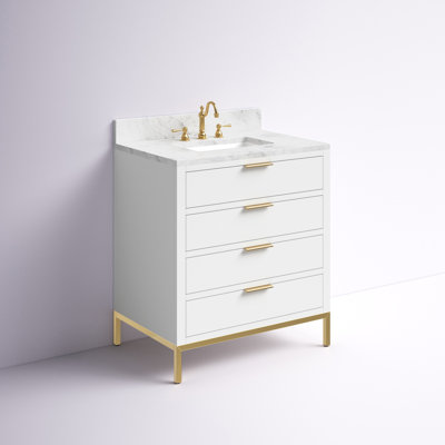 Meuble-lavabo de comptoir en marbre blanc Carrara de 30 po avec robinet Bristol