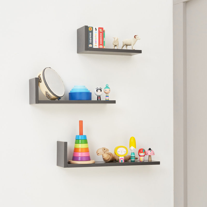 Tutti Bambini Rio 3 Piece  L-Shaped Wall Shelves Set, Slate Grey