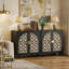 Buffet de rangement décoratif avec panneaux creux sculptés, 2 portes, bois naturel-130531478