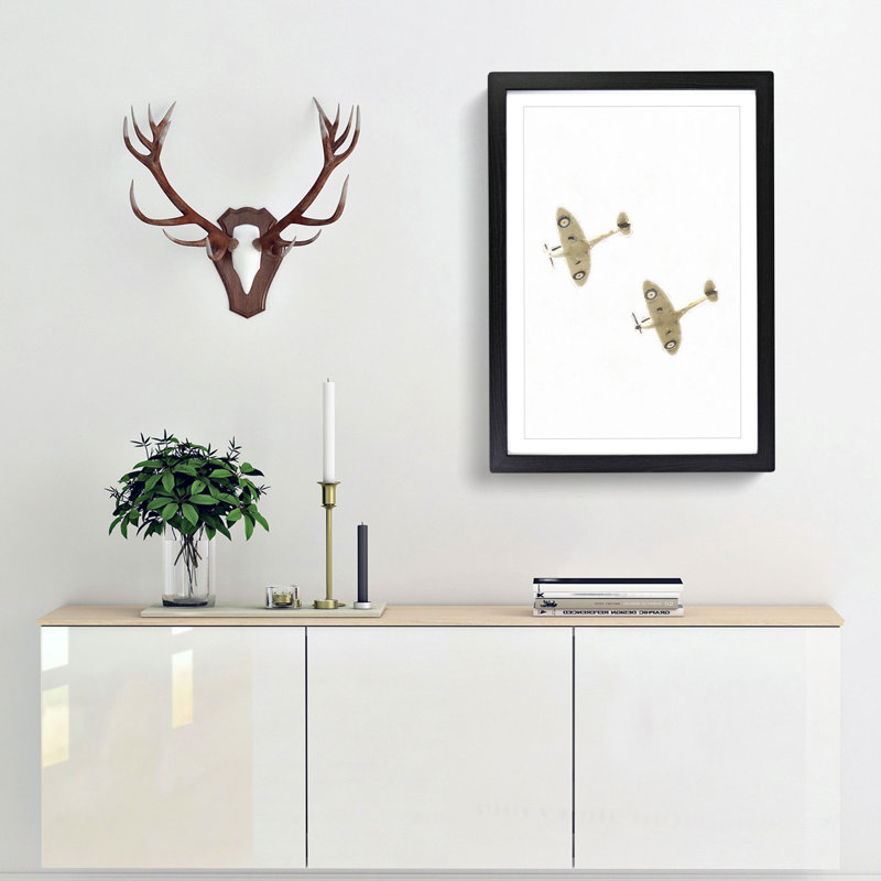 RAF Spitfire Planes - Framed Print, 91cm H x 60cm W x 2cm D, Black