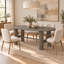 Ensemble de salle à manger ovale 7 pièces pour 6 personnes avec table en placage de chêne de 184 cm et 6 chaises rembourrées, table à double piétement cannelé, naturel-1625229855