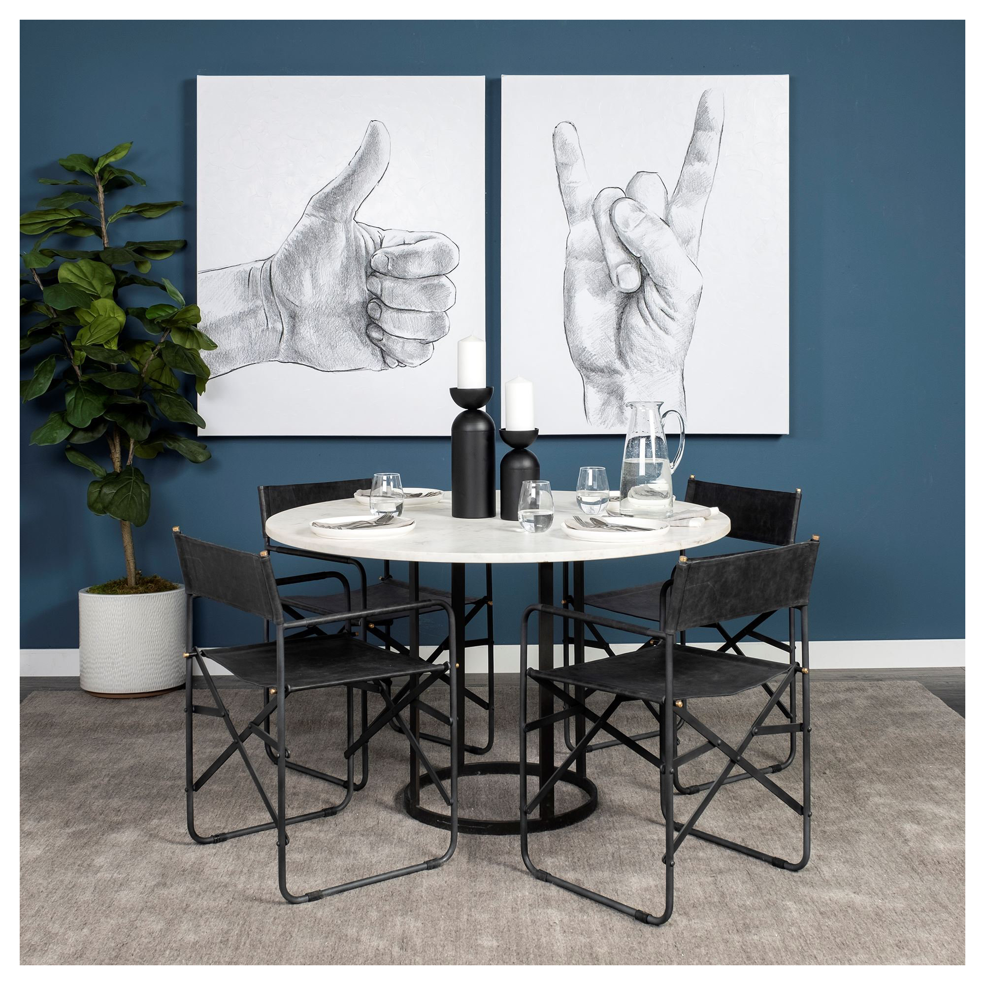 Wainwright Round Marble Dining Table, Black, Standard Height ( 30" Height), 48" x 48"