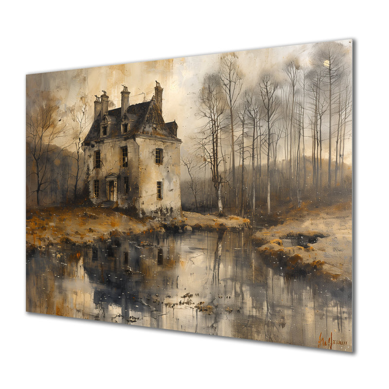 Décoration murale grise noire rustique près du lac II - Châteaux, Métal métal, H 12 po x l 20 po x P 1 po