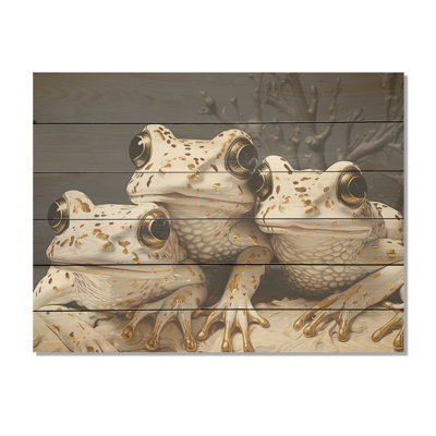 Pop Art White Frogs Portrait - Frogs & Toads Wood Wall Art On Natural Pine Wood