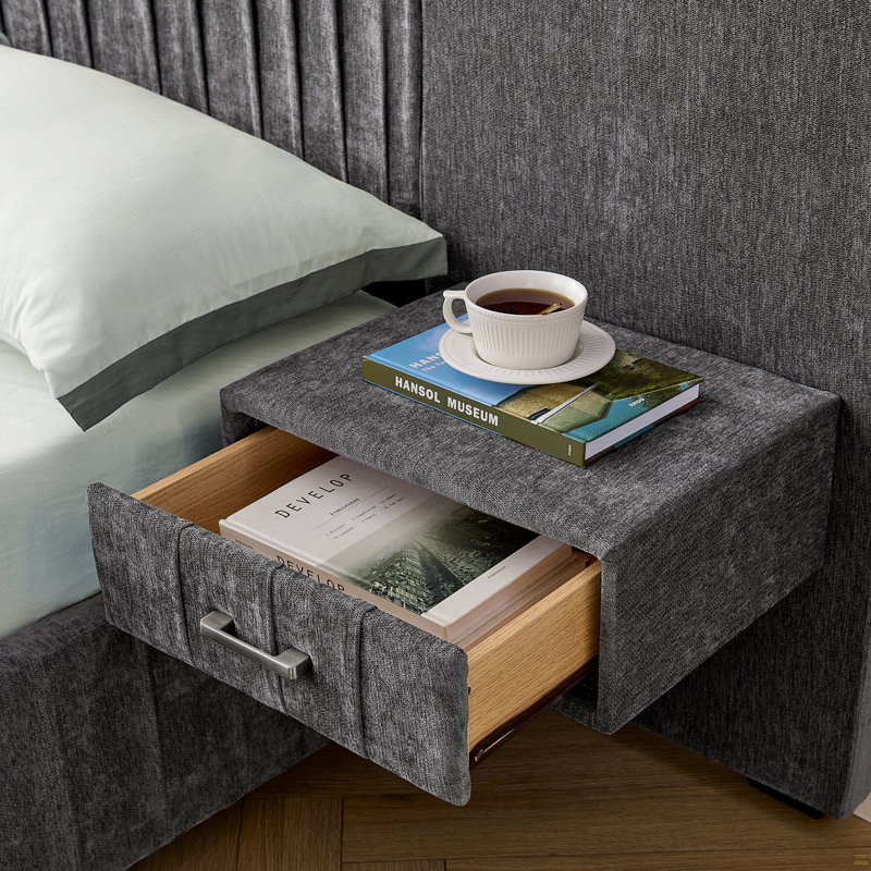 Structure de lit tapissier grand avec tissu chenille