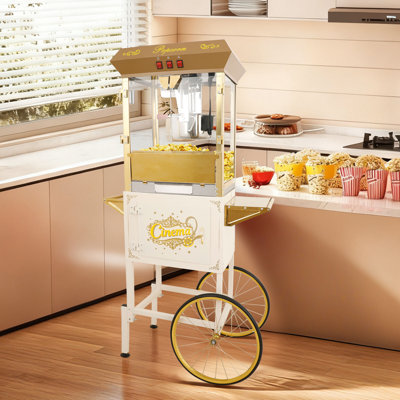 16-ounce Commercial Popcorn Machine With Cart With Tempered Glass Doors