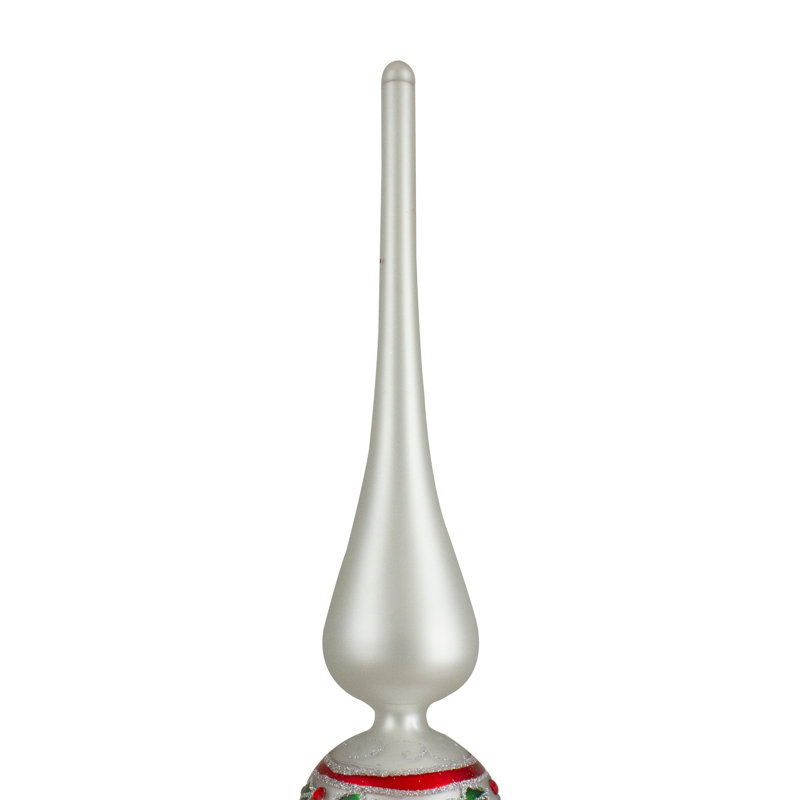 14.75" White  Red And Green Glass Finial Christmas Tree Topper